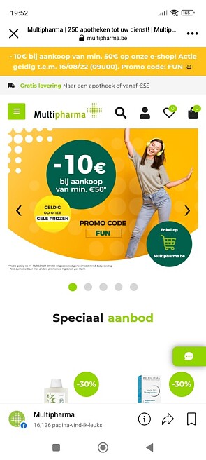 10€ korting bij aankoop van min. 50€ op onze...