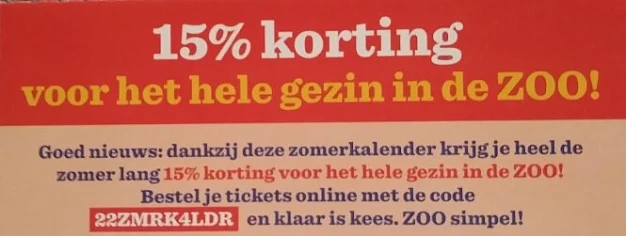 15% korting per persoon voor 1 tot 5 dagticke...