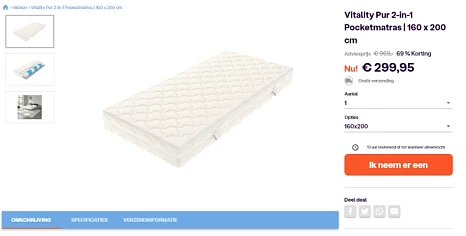 Vitality Pur 2-in-1 Pocketmatras | 160 x 200...