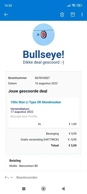 3*100 mondmaskers besteld bij iBood voor €3....