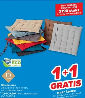 Carrefour vanaf 31/8 tex stoelkussens 1+1 gra...