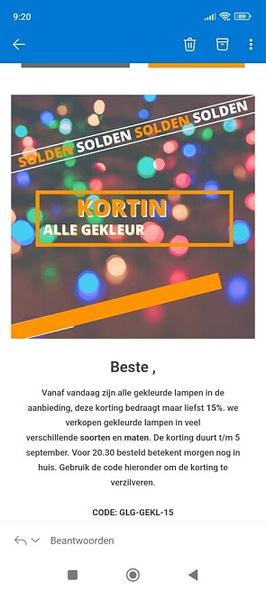 15% korting op alle gekleurde lampen