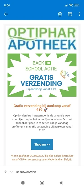Vandaag is er bij optiphar gratis verzending...