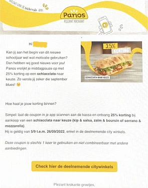 PANOS 25% korting op een schiacciata naar ke...