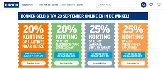 2236GAMMA20 20% korting op 1 artikel naar keu...