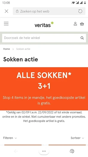 Veritas sokken 3+1 gratis. Ook geldig op de r...