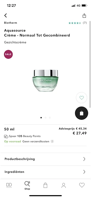 Biotherm crème nu €27,49 in plaats van €45,34...