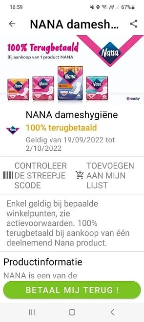 Nana. 100% terugbetaald via Myshopi