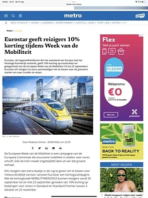 Eurostar geeft 10 % tijdens week duurzame mob...