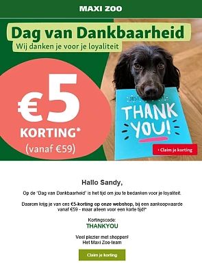 €5 korting bij aankoop vanaf €59 bij de websh...