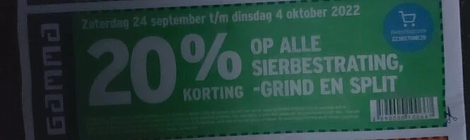 20% op alle sierbestrating, -grind en split v...