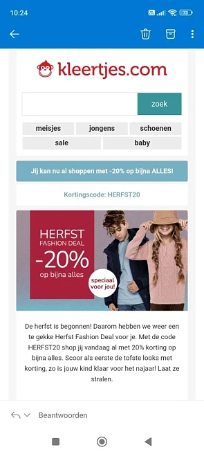 20% korting op alles, Niet geldig op Airforce...