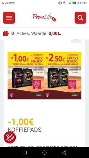 -1€ bij aankoop v 1 pack senseopads v 36st in...