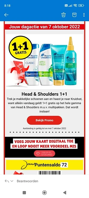 Vandaag 1+1 op head and shoulders bij Kruidva...