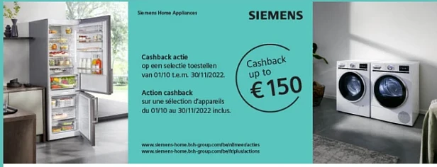 Siemens Tot € 150 cashback op een selectie va...
