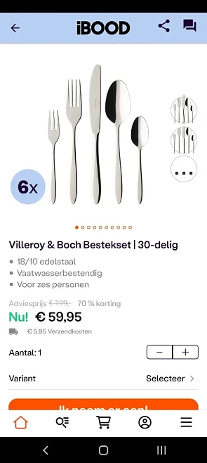 Via iBood 30-delig bestek voor 6 personen van...