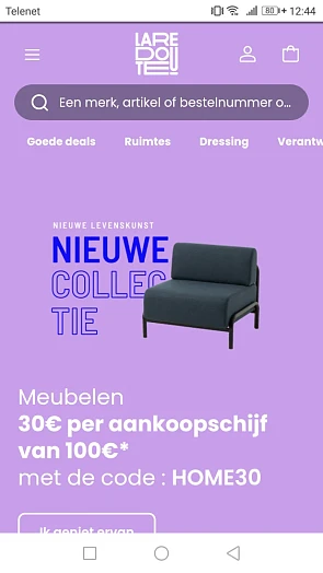 -30€ bij aankoop v 100€ uit afdeling meubels...