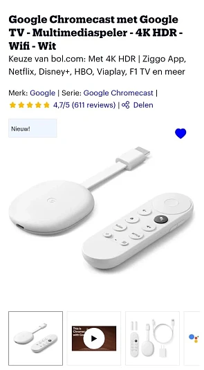 Google chromecast 4K nu bij bol.com aan €59 i...