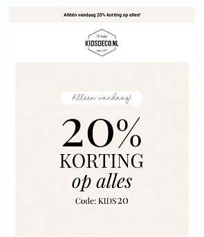 Alleen vandaag 20% korting op alles bij kidsd...