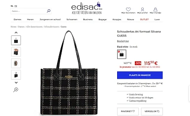 Bij edisac.be is er 30% korting op Guess. bv...