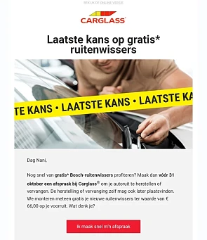 Bij Carglass gratis ruitenwissers bij herstel...