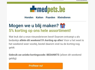 Bij medpets dit weekend 5% korting op uw best...