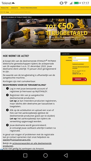 Tot 50€ terugbetaald op 1 deelnemend elektris...