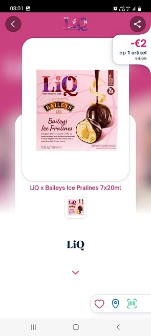 Shopnium 2€ cashback liq baileys ice praline...