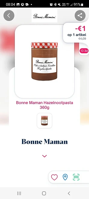 Shopmium -€1,00 Bonne maman hazelnootpasta