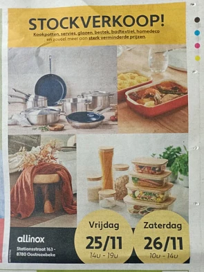 Bij stockverkoop Allinox kan je terecht voor...