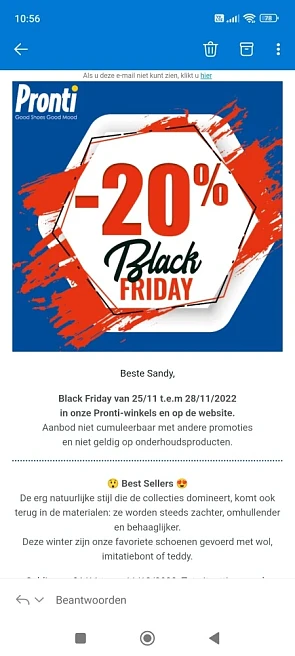 Black Friday bij pronti; 20% korting op de si...