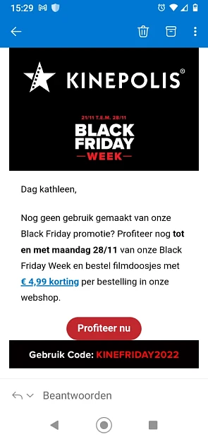 Kinepolis t/m maandag 28/11 korting van 4,99€...