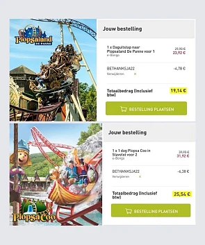 Via Bongo, tot 58% korting op Plopsa tickets...