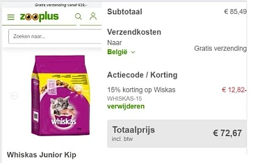 Whiskas koopje gedaan, 2x14 kg aan € 2,60/kg...