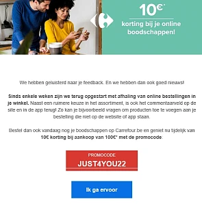 10€ korting bij aankoop van 100€ op je online...