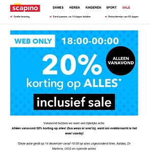 Alléén vanavond 20% korting op alles bij scap...