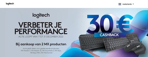 Logitech 30€ cashback bij aankoop van 2 MX pr...