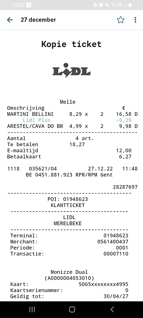 Lidl vabdaag 27/12/22 gekocht Martini bellini...