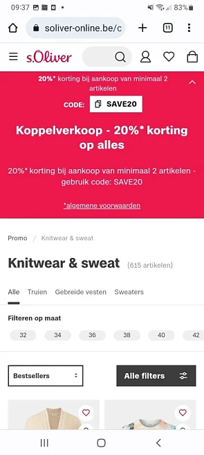 -20% op alles bij aankoop v 2 stuks (koppelve...