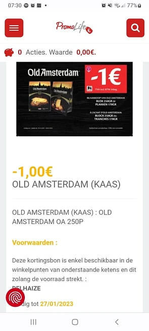 1€ korting bij aankoop v old amsterdam (kaas)...