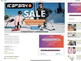 Magazijnverkoop Icepeak 8-12/2 Wissenstraat 1...
