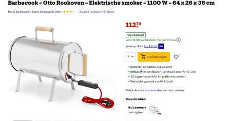 Dagdeal bij Art&Craft: Barbecook Elektrische...