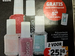 Kruidvat gratis essie mini topcoat bij 2 stuk...