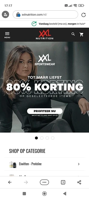 Bij xxl nutrition is er tot -80% korting op e...