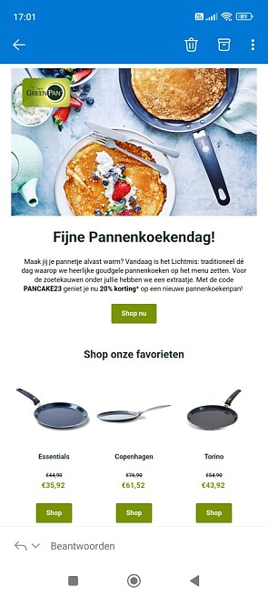 20% korting op een selectie pannenkoekenpanne...