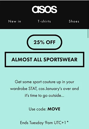 25% korting op sportkleding bij ASOS