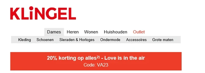 20% korting bij aankoop vanaf €45 bij klingel...