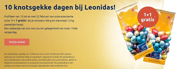 1+1 gratis op Leonidas paaseitjes! De aanbied...