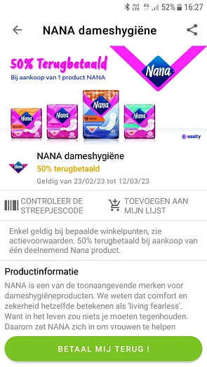 Bij my shopi 50%terugbetaald op Nana maandver...