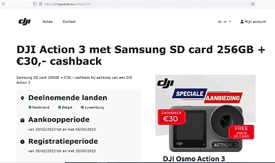 DJI Action 3 met €30,- cashback en Samsung SD...